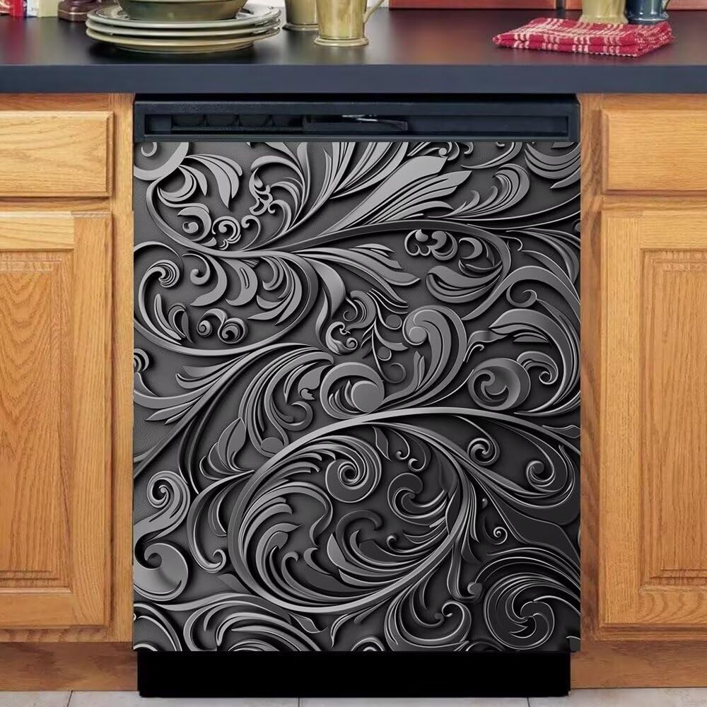 Photo 1 of ** SIMILAR*
Black and Gray Floral Vine Pattern Dishwasher Magnet Cover,Wave Flower Magnetic Dishwasher Cover,Fridge Door Cover Magnetic Vinyl Sticker,Dishwasher Magnets Art Skin Panel Decal,23"x26"
