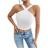 Floerns Women's Criss Cross Halter Top Backless Sleeveless Party Club Crop Tops