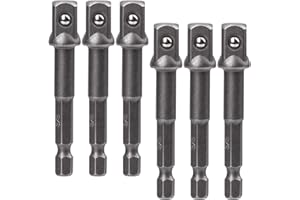 OIIKI 6 Pack 3/8 inch(10mm) Square Socket Adapter Bit Set, Impact Driver Power Bits for Automotive DIY-1/4 Hex Shank