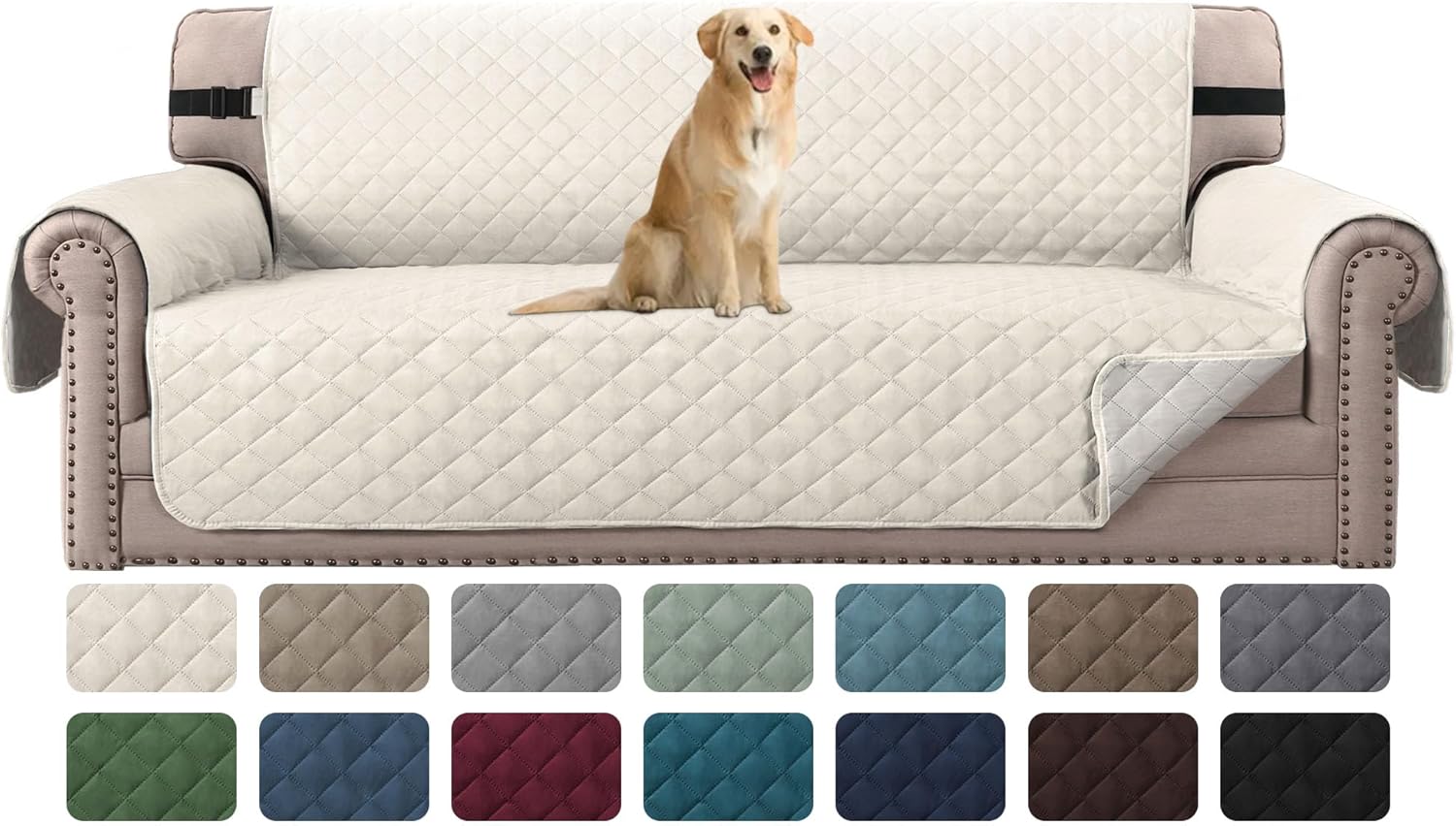 Slipcovers - H.VERSAILTEX Reversible Sofa Cover Couch Cover for 3 Cushion Couch Water Resistant Sofa Cover for Living Room Quilted Furniture Couch Cover Washable Couch Protector(Oversized Sofa, Ivory/Beige)