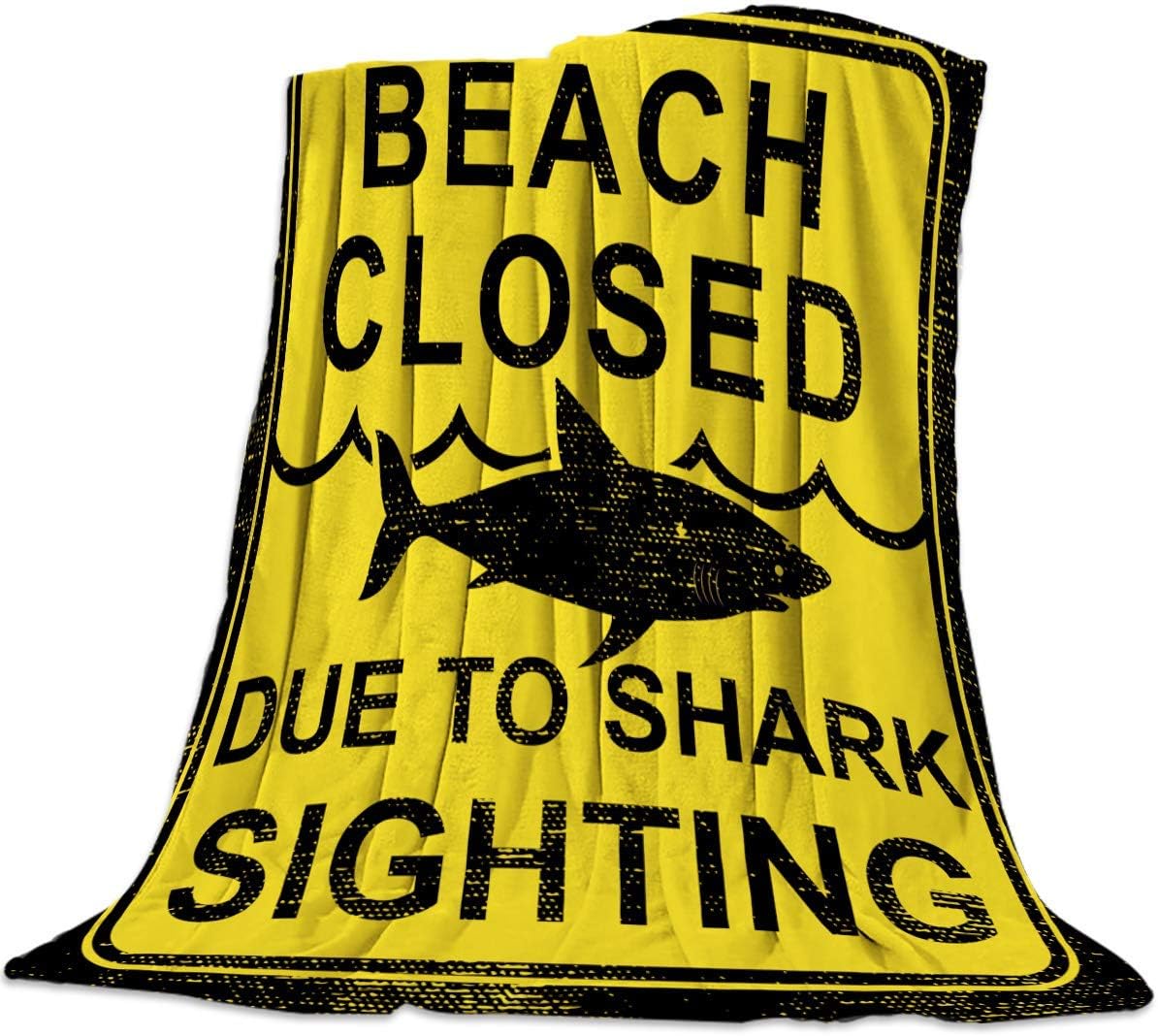 Lightweight Cozy Bed Blanket Throw Fuzzy Super Soft and Warm Throw Flannel Blankets for Couch Sofa Bed Beach Travel,Beacch Closed Due to Shark Sighting (51 x 63 Inches)