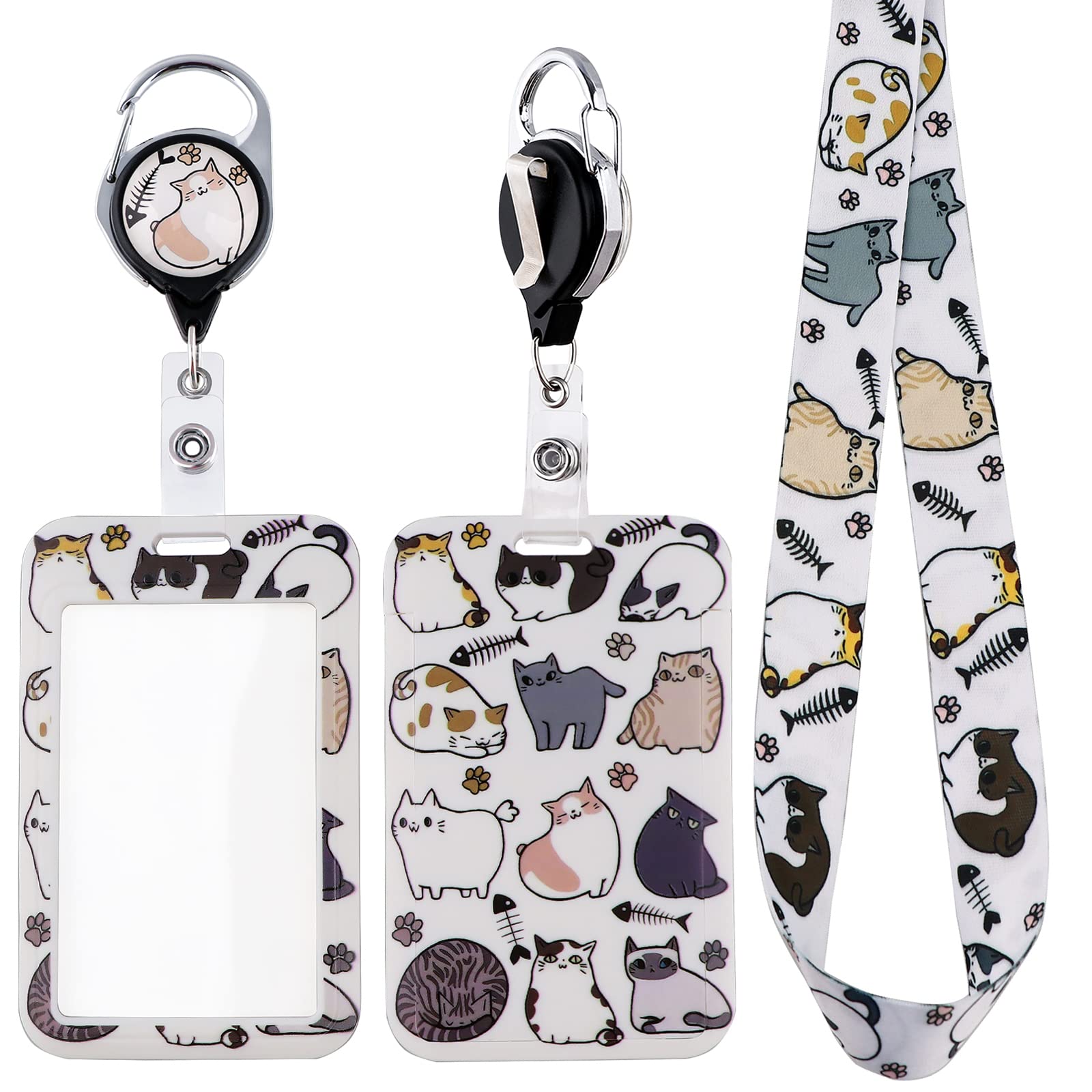 Juanooo Preppy Cats ID Lanyard with Card Holder & Retractable Badge Reel Clip Cute Neck Lanyard for Keys ID Badges for Women Girls Kids Nurse — image 1