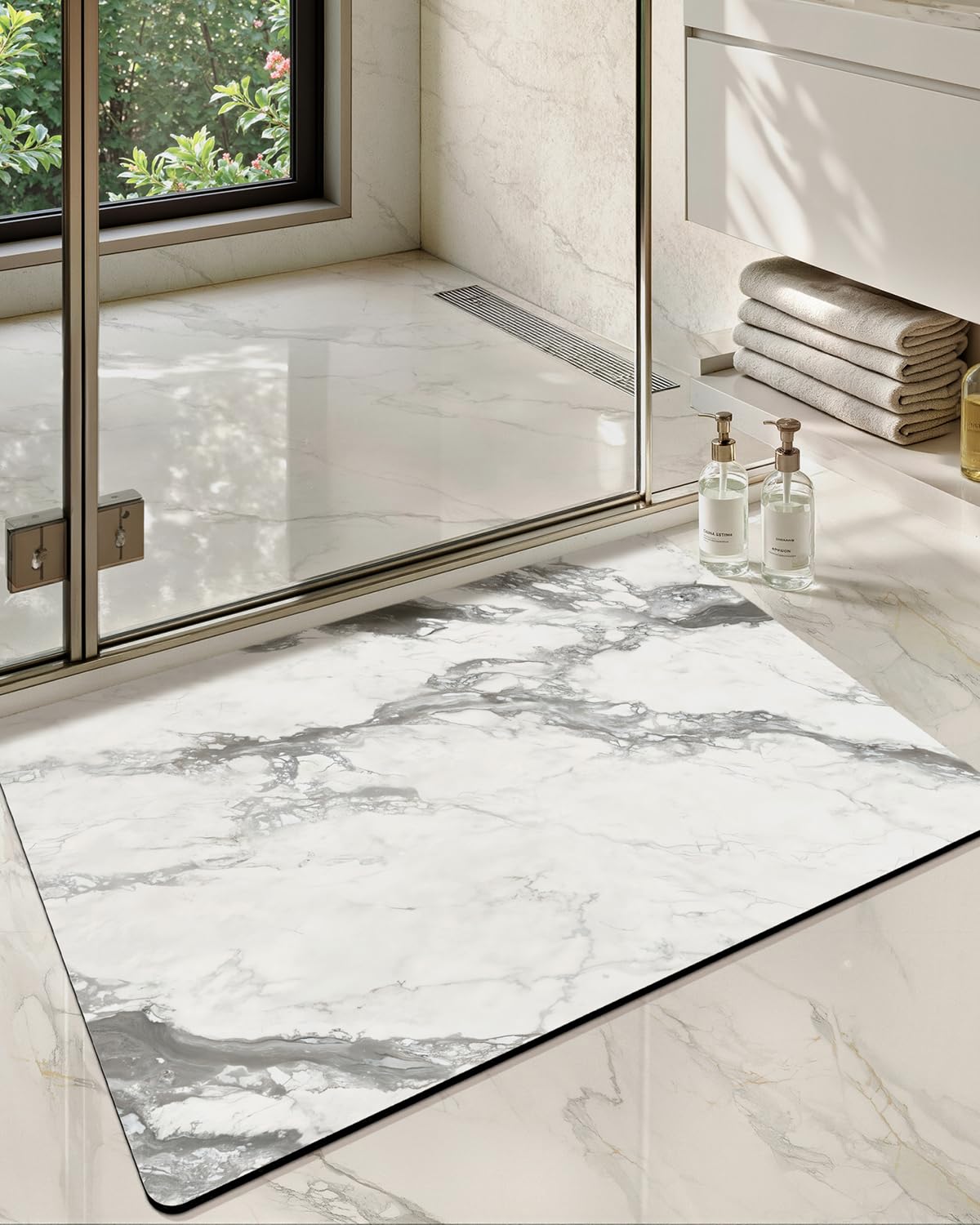 Photo 1 of Color&Geometry Gray-Veined White Marble - Patterned Bathroom Rug, Ultra-Thin, Non Slip, Washable and Quick Dry Shower Mat, 17"x30" Small Luxury Shower Mat for Bathroom Floor/Outside Shower