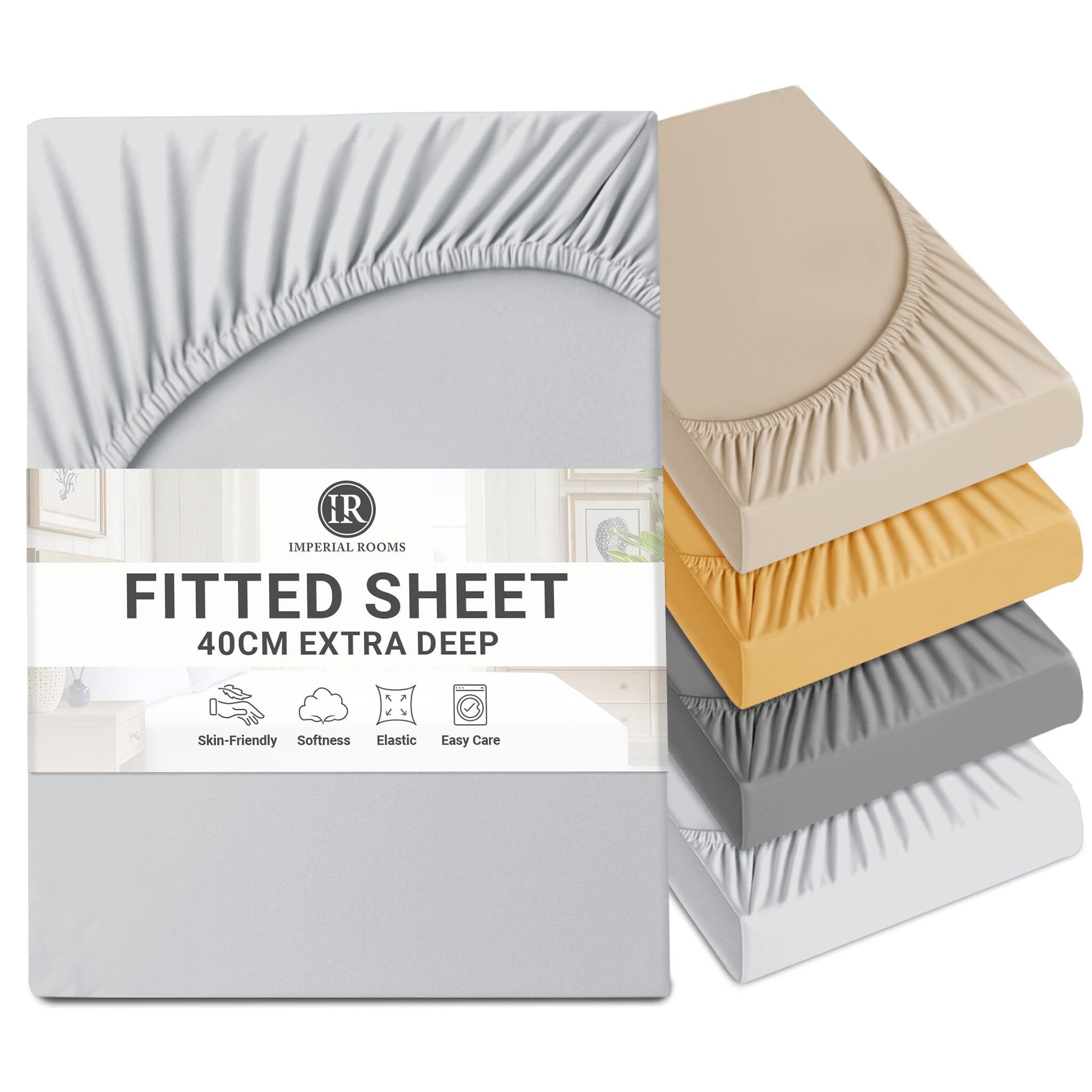 Imperial Rooms Fitted Sheet 40 Cm - Extra Deep Brushed Microfiber Bed Sheets Easy Care Soft Fitted Bed Sheet - Shrinkage and Fade Resistant (Silver, King) — image 1