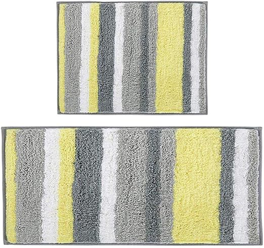 Amazon Com Hebe Bathroom Rug Set 2 Pieces 26 X18 48 X18 Water Absorbent Bath Rugs And Mats Runner Set Non Skid Bathroom Mat Floor Rug Runner Set Machine Washable Yellow Grey Home Kitchen