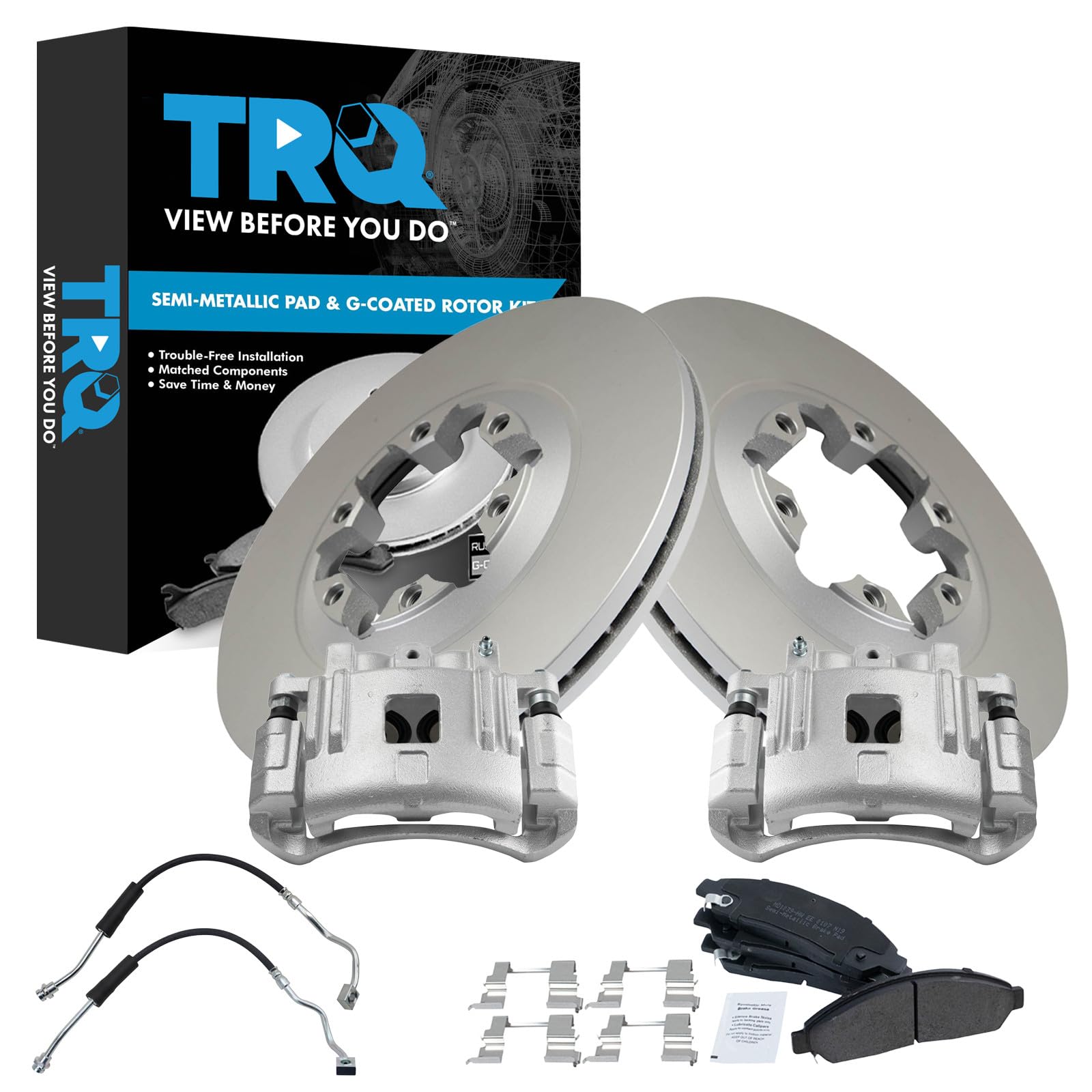 TRQ Front Brake Pad and Rotor Set Semi Metallic Coated Rotors Calipers Compatible with 2004-2008 Chevrolet Colorado Canyon 2006 Isuzu i-280 2006 i-350 2007 i-290 2007-2008 i-370 Image