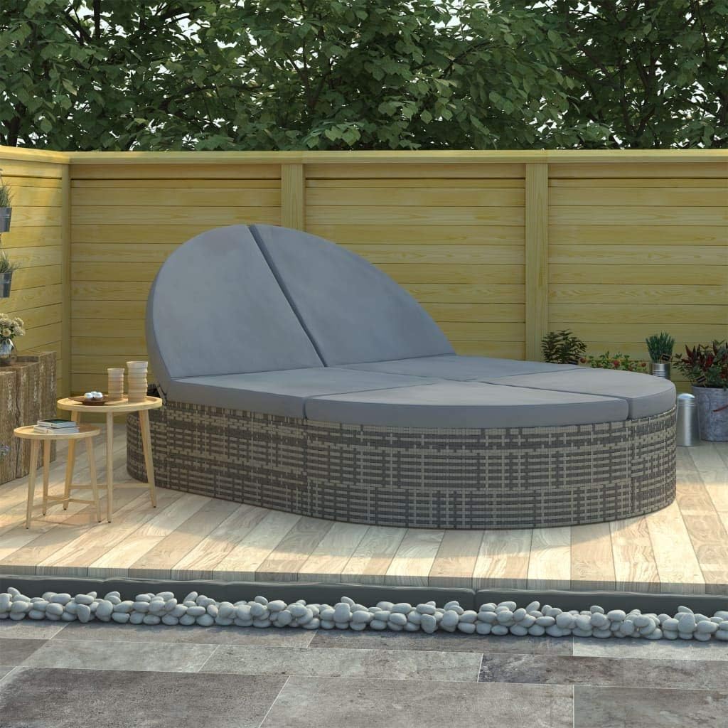 Unfade Memory 2-Person Patio Chaise Lounge Chair Sun Lounger with Cushions PE Rattan Sunbed for Terrace Garden