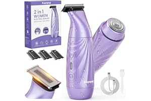 Kapopop New Upgrade Painless 2-in-1 Bikini Trimmer for Women,Electric Shaver & Razor with Dual Heads for Body Pubic Underarm & Facial Hair,IPX7 Waterproof Wet & Dry,Rechargeable Cordless Lady Trimmer