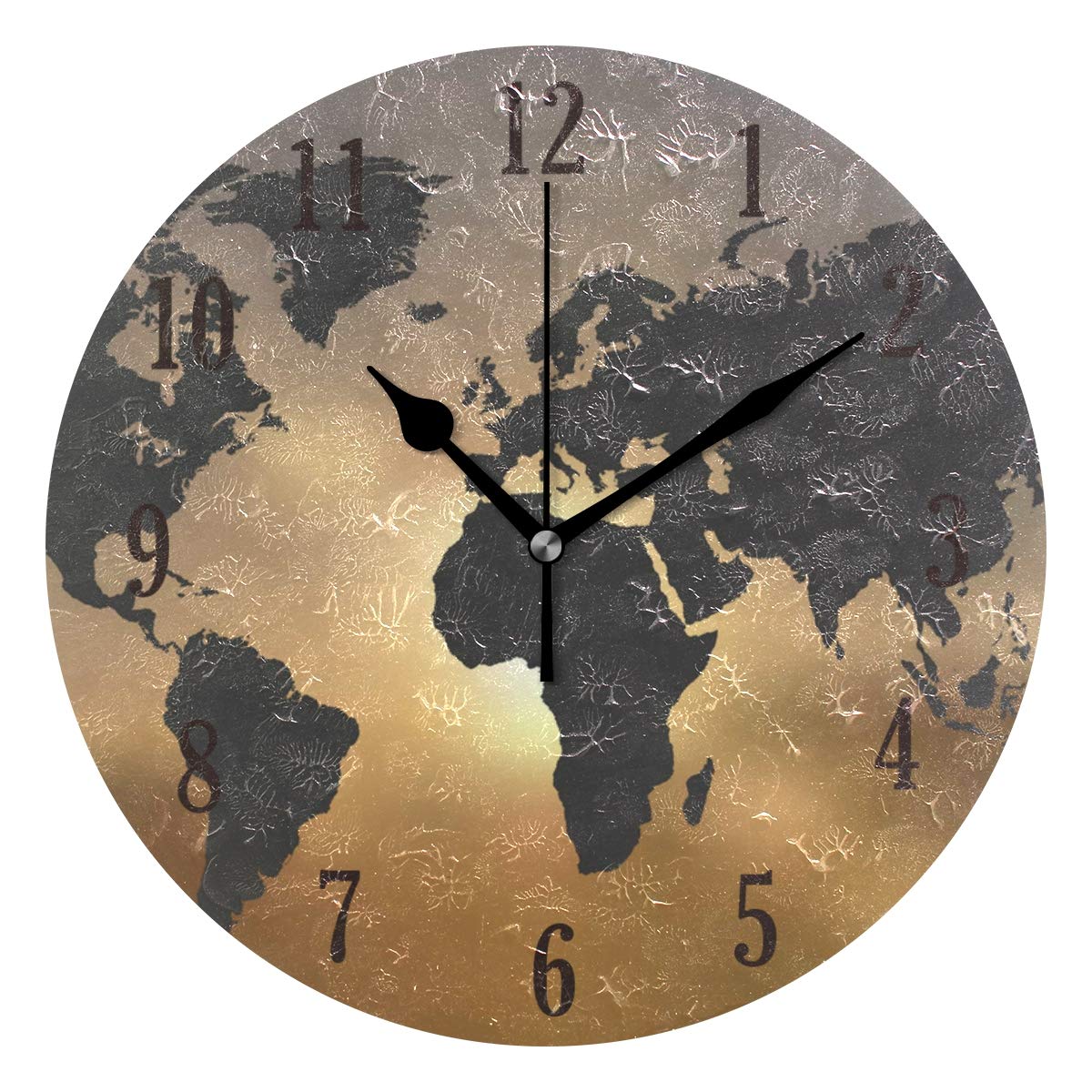 Mnsruu Round World Map Sunset Wall Clock Silent Non Ticking Operated Accurate Sweep Movement,Decorative for Living Room, Bedroom, Office