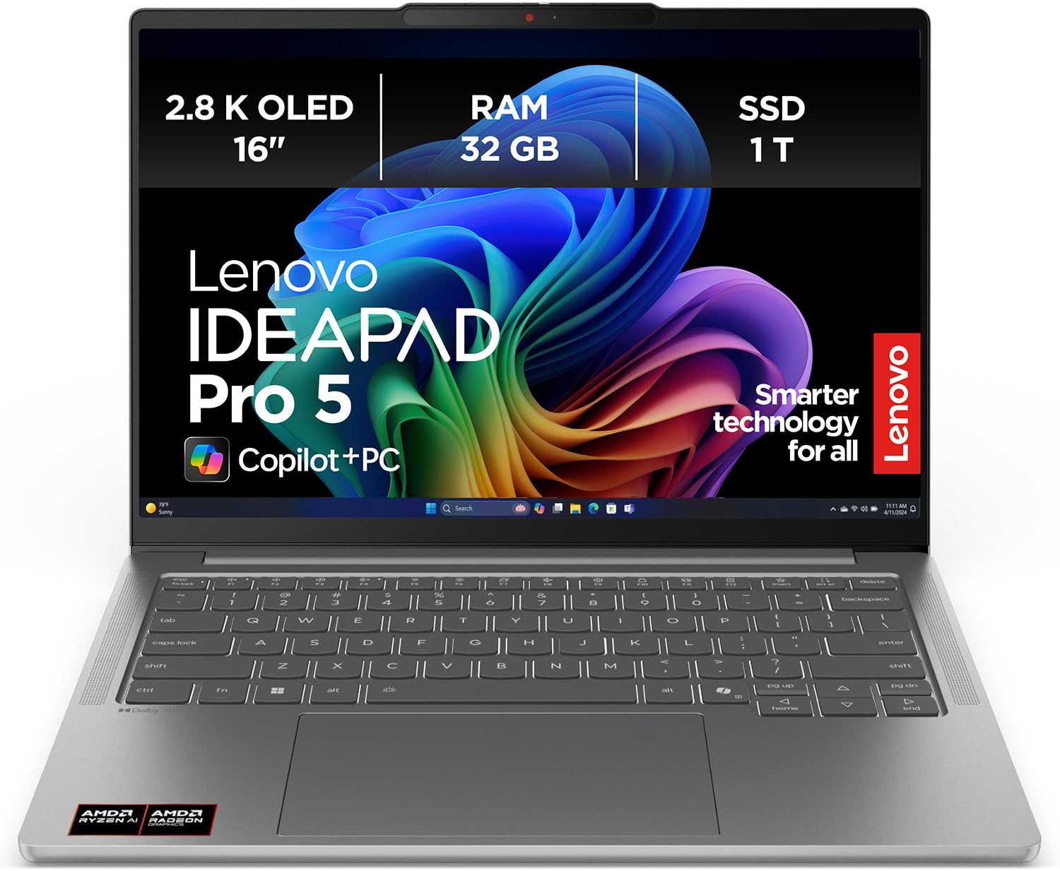 Lenovo IdeaPad Pro 5 16AKP10 83JN・159°-Scharnierdesign・AMD Ryzen AI 7 350/2 GHz・Win 11 Pro・Radeon 860M・32 GB RAM・1 TB SSD NVMe・40.6 cm (16") (83JN0013GE)