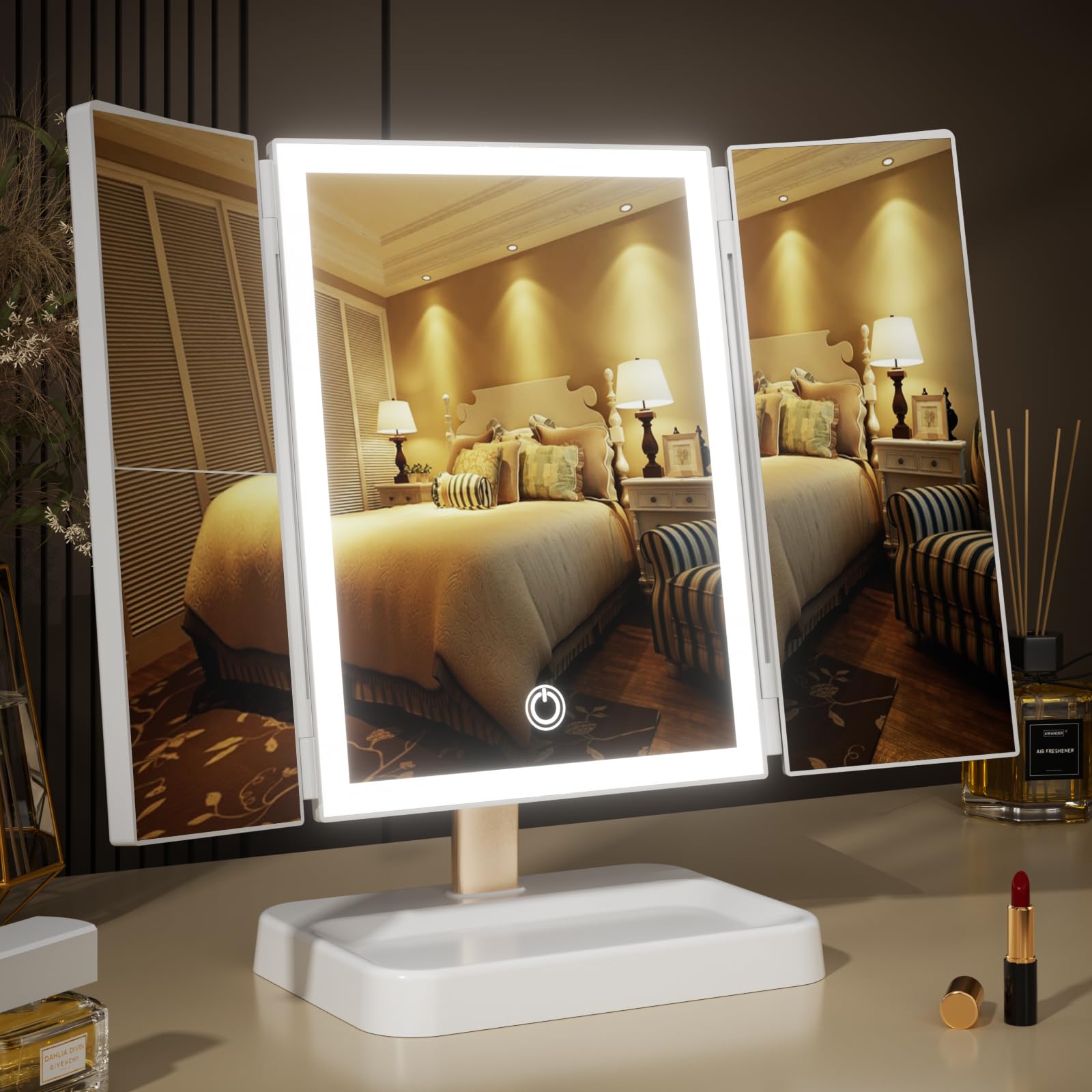 Photo 1 of BERTHALESS for Mom Makeup Mirror Vanity Mirror with Lights, 14.4" L x 9.1" W Rechargeable Lighted Mirror with 1X 2X, 3X, Magnification, Touch Control