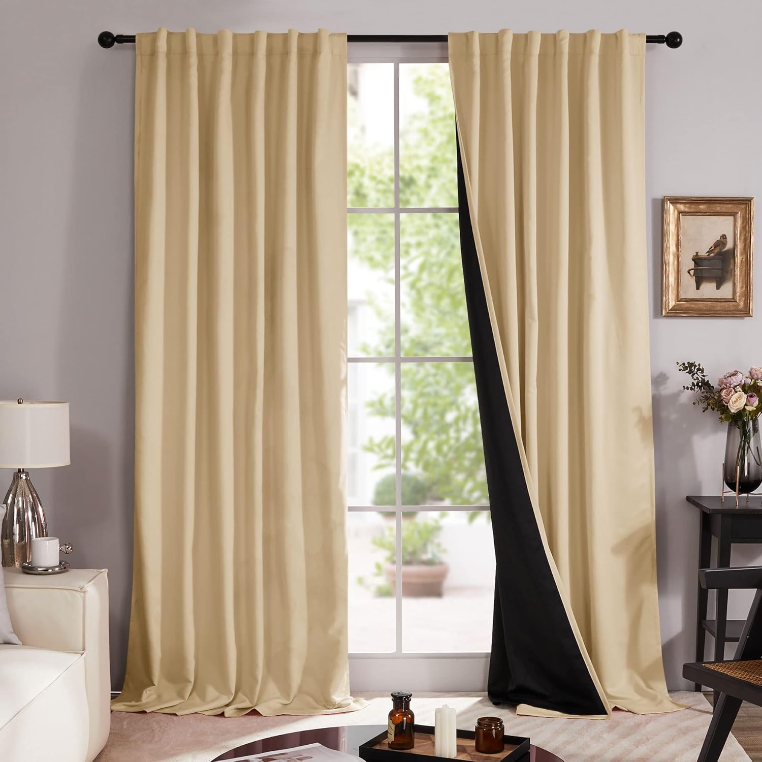 Outdoor Curtains - Deconovo Total Blackout Curtains for Bedroom - 100% Blackout Curtains, Boho Outdoor Curtains for Patio, Sound Proof Window Curtains and Drapes, Back Tab Curtains (52W x 108L Inch, Burlywood, 2 Panels)