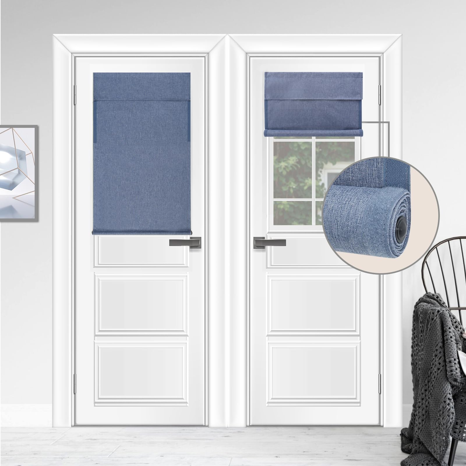 Photo 1 of WDFour Blackout French Door Curtains, Triple Layers 100% Light Blocking & UV Protect, Noiseless Adjustable Roller Shade, No Drill Window Blinds for Office, Ward, Home(26" Wx42 L,Stone Blue,Pack of 1)