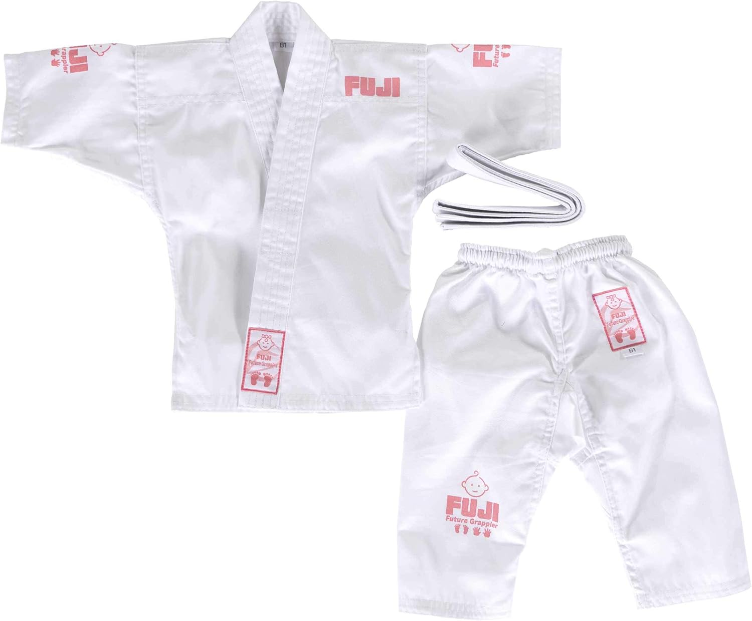 Pink and White Baby Gi BJJ Uniform for Babies 03 Months JiuJitsu Baby