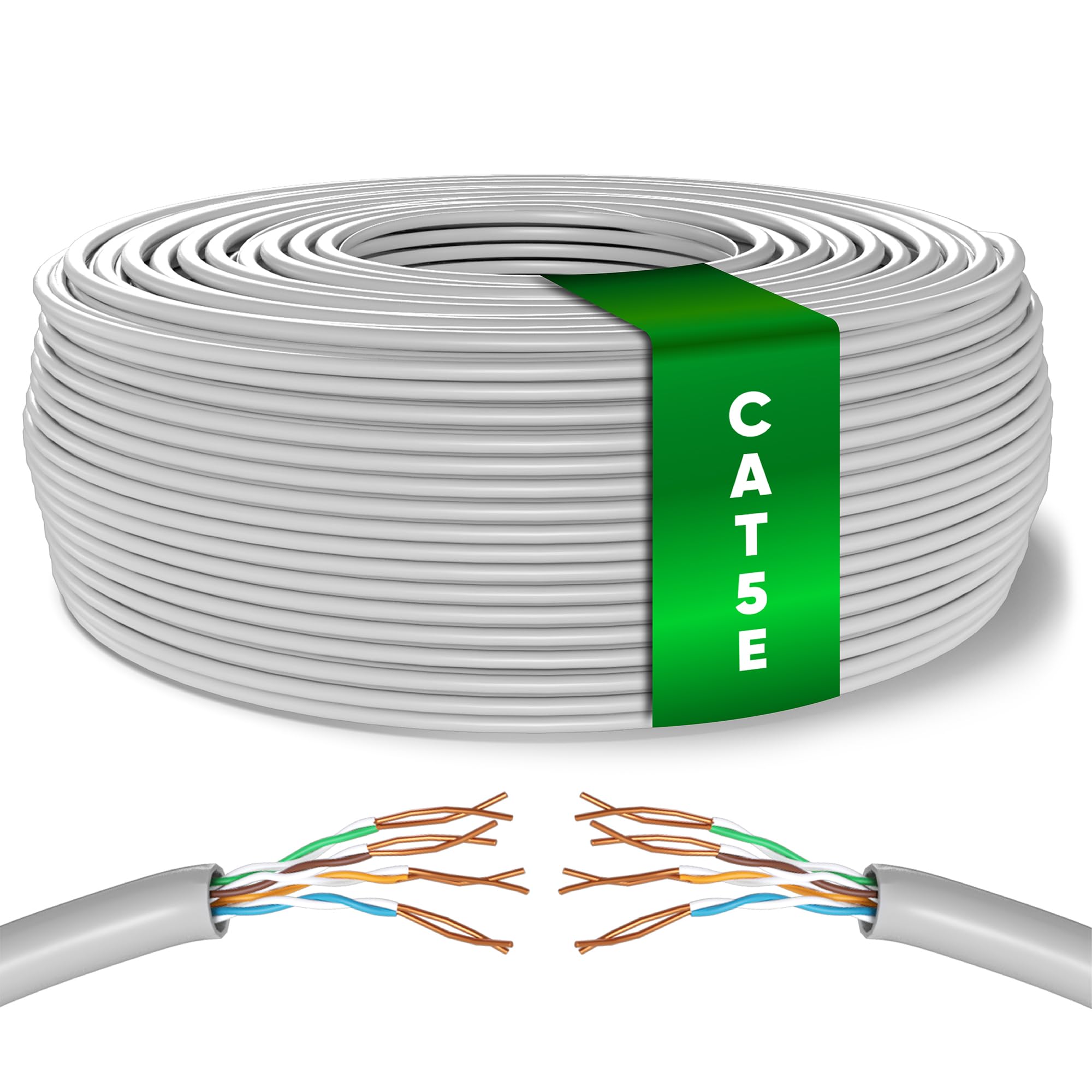 Mr. Tronic Bulk Cat 5E Ethernet Cable 50m, High Speed LAN Ethernet Network Cable, 50m Bulk Cat5E Internet 1 Gbps, 100 MHz, ADSL AWG24, UTP CCA (50 Meters, Grey)