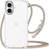 YESPURE for iPhone 17 Crossbody Case Adjustable Shoulder Neck Lanyard Strap Phone Cover Women Girls Clear Soft TPU Slim Protective Mobile Case for iPhone 17 - Beige
