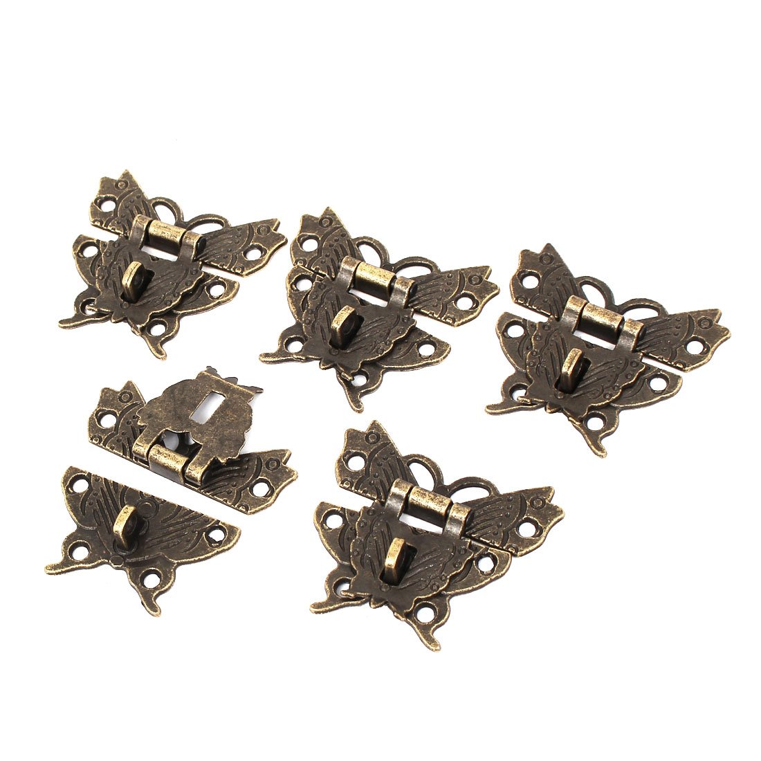 Sourcingmap Wooden Case Box Butterfly Shape Hasp Lock Latch Bronze Tone 5pcs