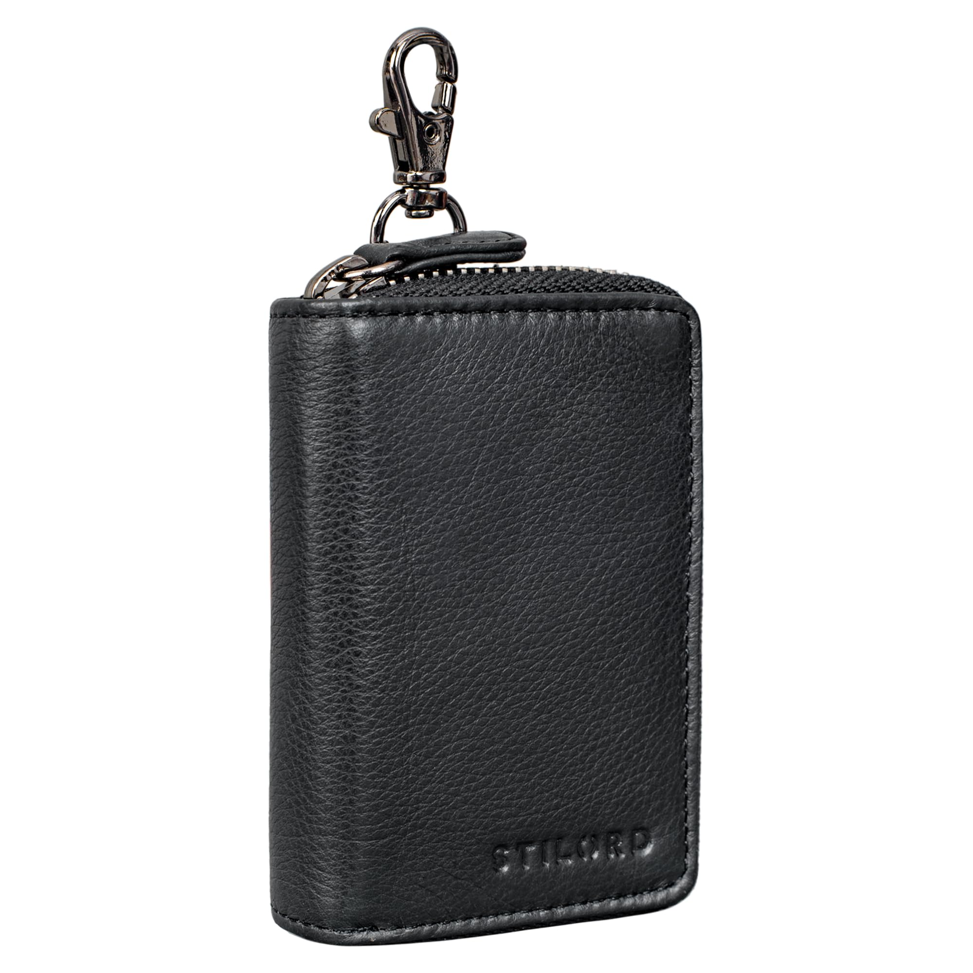 STILORD 'Emory' Key Bag Holder Leather Key Case Signal Blocker RFID Credit Card Case Vintage Genuine Leather, Colour:Black