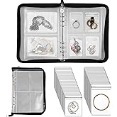 Travel Jewelry Organizer Transparent Jewelry Storage Book Set with Anti-oxidation Pocket Traveling Necklace Earring Organizer for Ring, Bracelets, Postcard (120 Grids +75 Thicken PVC Zipper Bags)