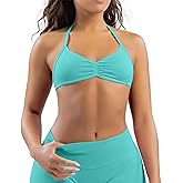 Comper Women's Sports Bra with Thin Straps Stretchy Wirefree Workout Bras Lightweight Workouts Bralette with Removable Pads