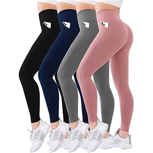 Diravo 4 Pack Leggings for Women with Pockets/no Pocket, Womens Workout Leggings High Waisted Yoga Pants