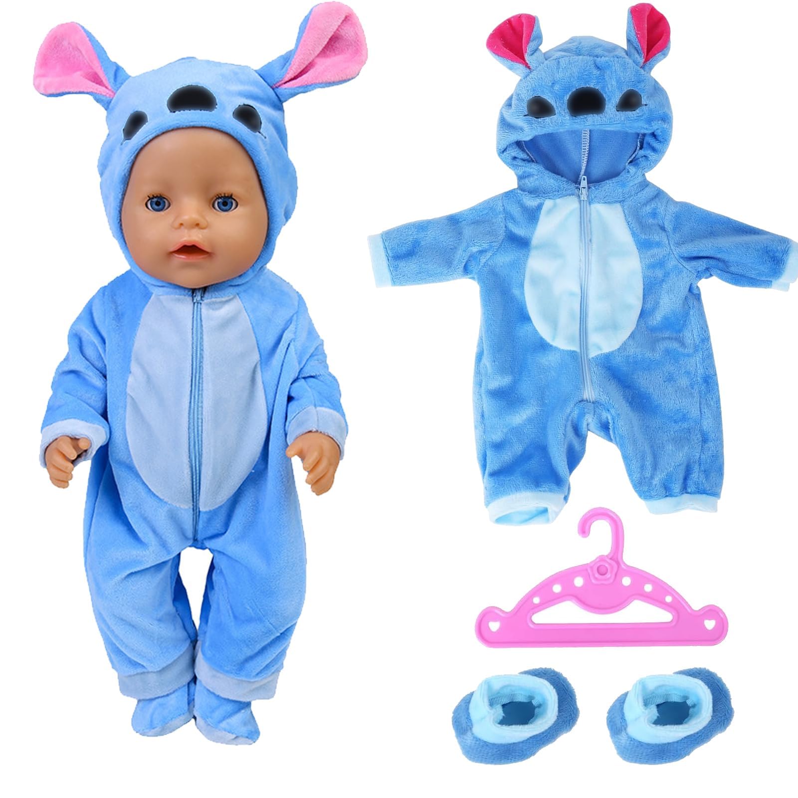 Puppenkleidung für Baby Puppen Blau, Baby Kleidung Outfits Puppe Zubehör für 35-43cm Puppe, Enthält Overall, Socken und Kleiderbügel, Geschenke für Mädchen Jungen