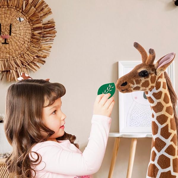 OHKIDS 47” LARGE GIRAFFE STUFFED ANIMAL SET, GIANT GIRAFFE PLUSH TOYS WITH BIRDS, LEAVES, BASKET, TALL GIRAFFE TOY STANDING LIFELIKE, GIFT FOR KIDS NURSERY BABY SHOWER PARTY