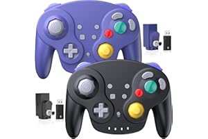 SAFFUN 2 Pack 2.4 GHz Wireless NGC Switch Online Controller, GameCube & USB Receiver, Compatible with GameCube/Switch, Windows PC iOS Mac Raspberry Pi Steam (Rechargeable) (Plug and Play) (Vibration)