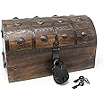 Nautical Cove Pirate Treasure Chest with Iron Lock and Skeleton Key - Wooden Storage and Decorative Box (Medium 11 x 6 x 6.75)