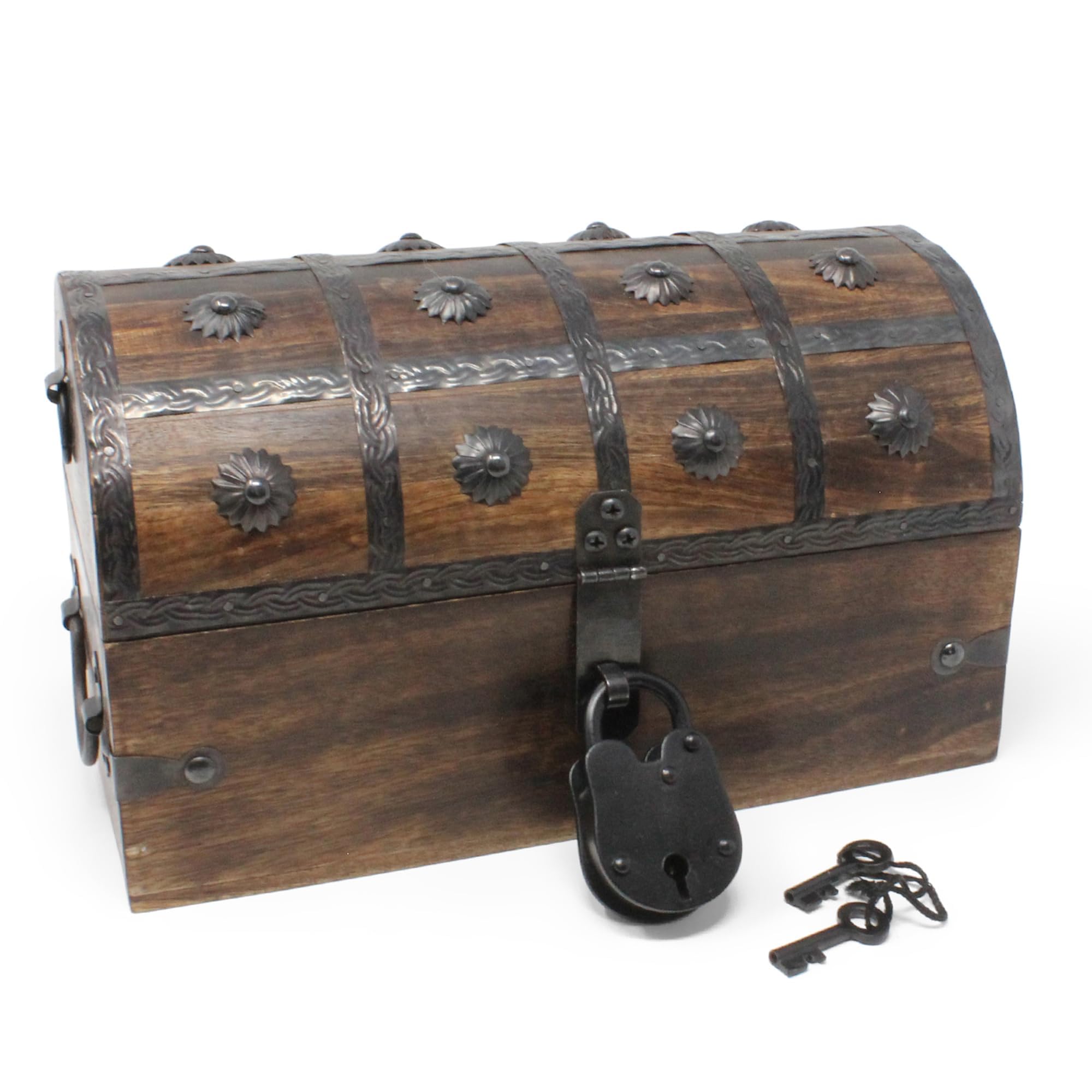 Photo 1 of Nautical Cove Pirate Treasure Chest with Iron Lock and Skeleton Key (Medium 11x6x6.75) – Wooden Storage Chest, Pirate Decor, Decorative Wooden Box, Keepsake Box