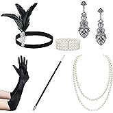BABEYOND 1920s Flapper Accessories Gatsby Costume Accessories Set 20s Flapper Headband Pearl Necklace Gloves Plastic Holder