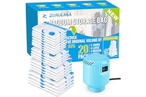 Z ZONAMA Vacuum Storage Bags with Electric Air Pump, 20 Pack (4 Jumbo, 4 Large, 4 Medium, 4 Small, 4 Roll Up Bags) Space Saving Bag for Clothes, Mattress, Blanket, Duvets, Pillows, Comforters,Travel