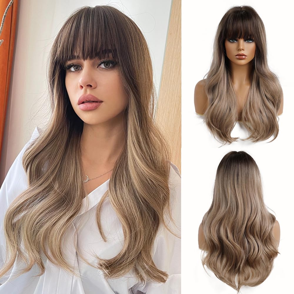 Esmee 24" Dark Blonde Omber Long Wave Hair Wigs Natural Heat Resistant Fibre Synthetic Wigs for Daily Party Cosplay Use