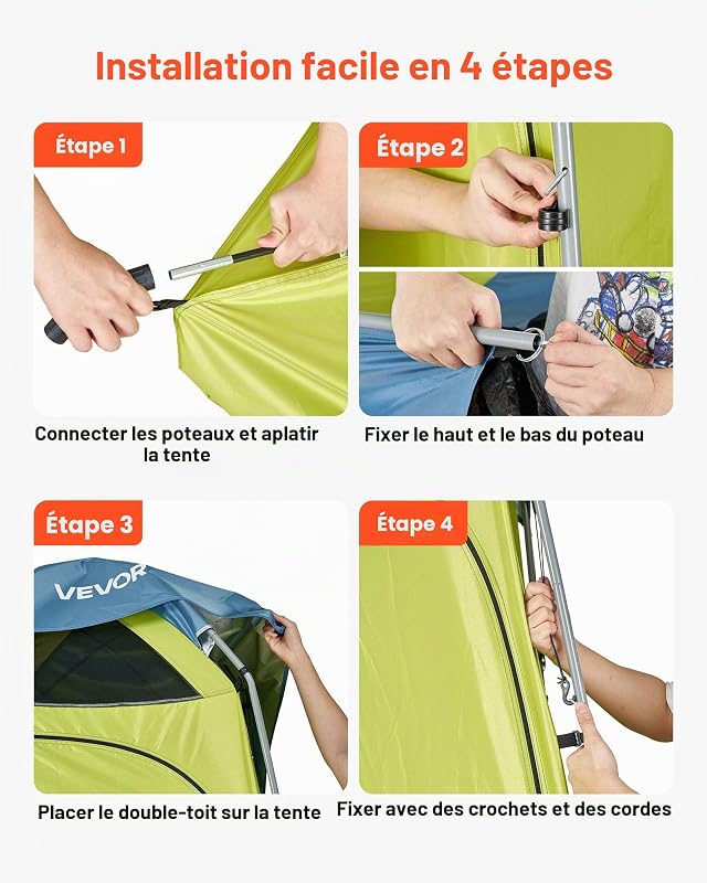Tente de Douche de Camping, Abri d'Intimité Extérieur Portable, Cabine d’Essayage Toilette pour Plage Pêche, 1 Compartiment, en Tissu Oxford 200D, Tiges en Acier, avec Piquets Cordes et Sac