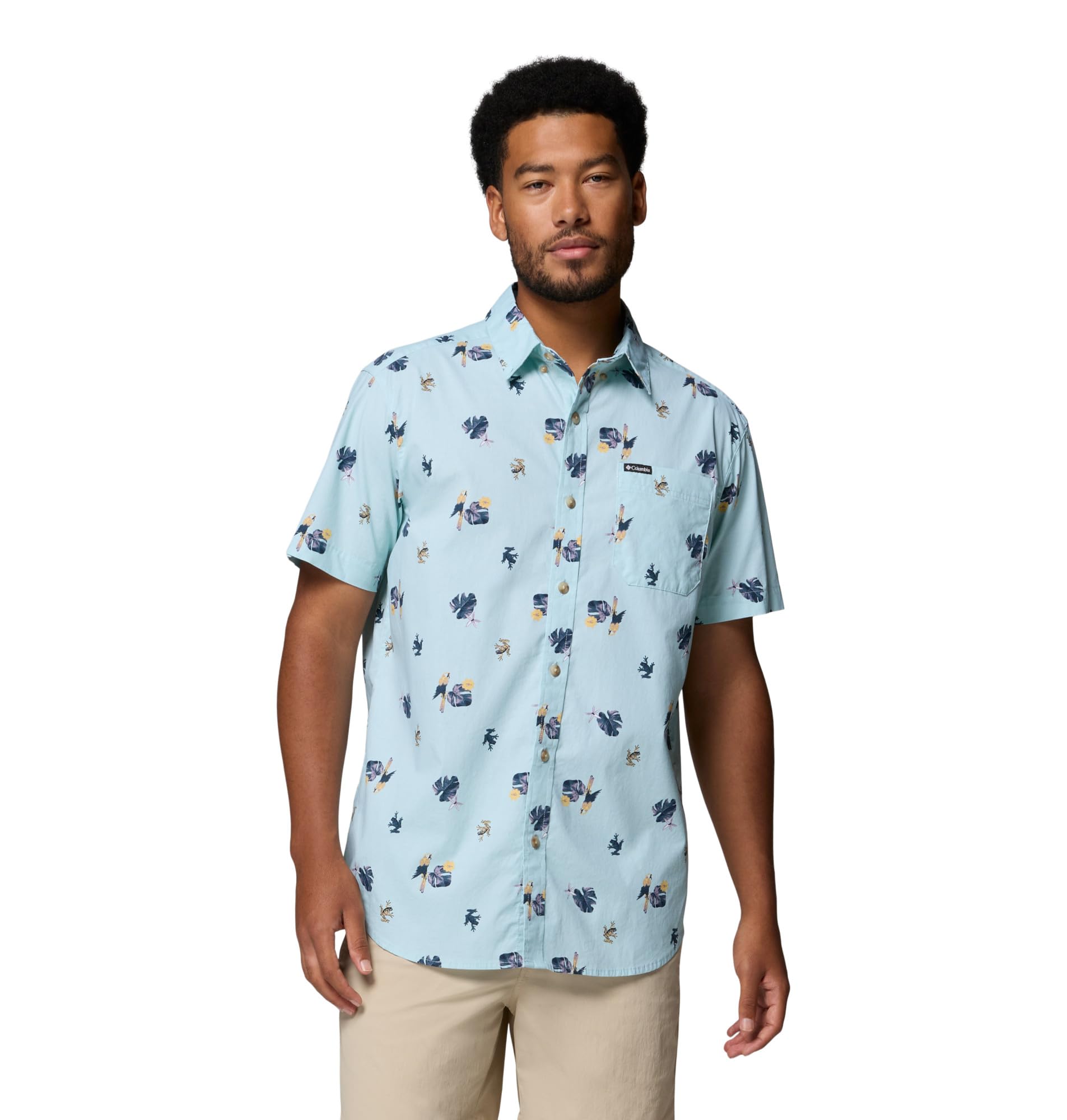 Columbia Men's Rapid Rivers Printed Short Sleeve Shirt, Marine Light/Macaws, 5X Image