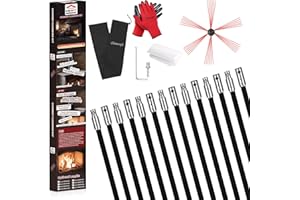 Cleancraft 46 Feet Chimney Sweep Kit, Chimney Cleaning Kit with 14 Flexible Black Chimney Rods, Chimney Brush, Rotary Chimney Cleaning System Driven by Drill for Sweeping Fireplace
