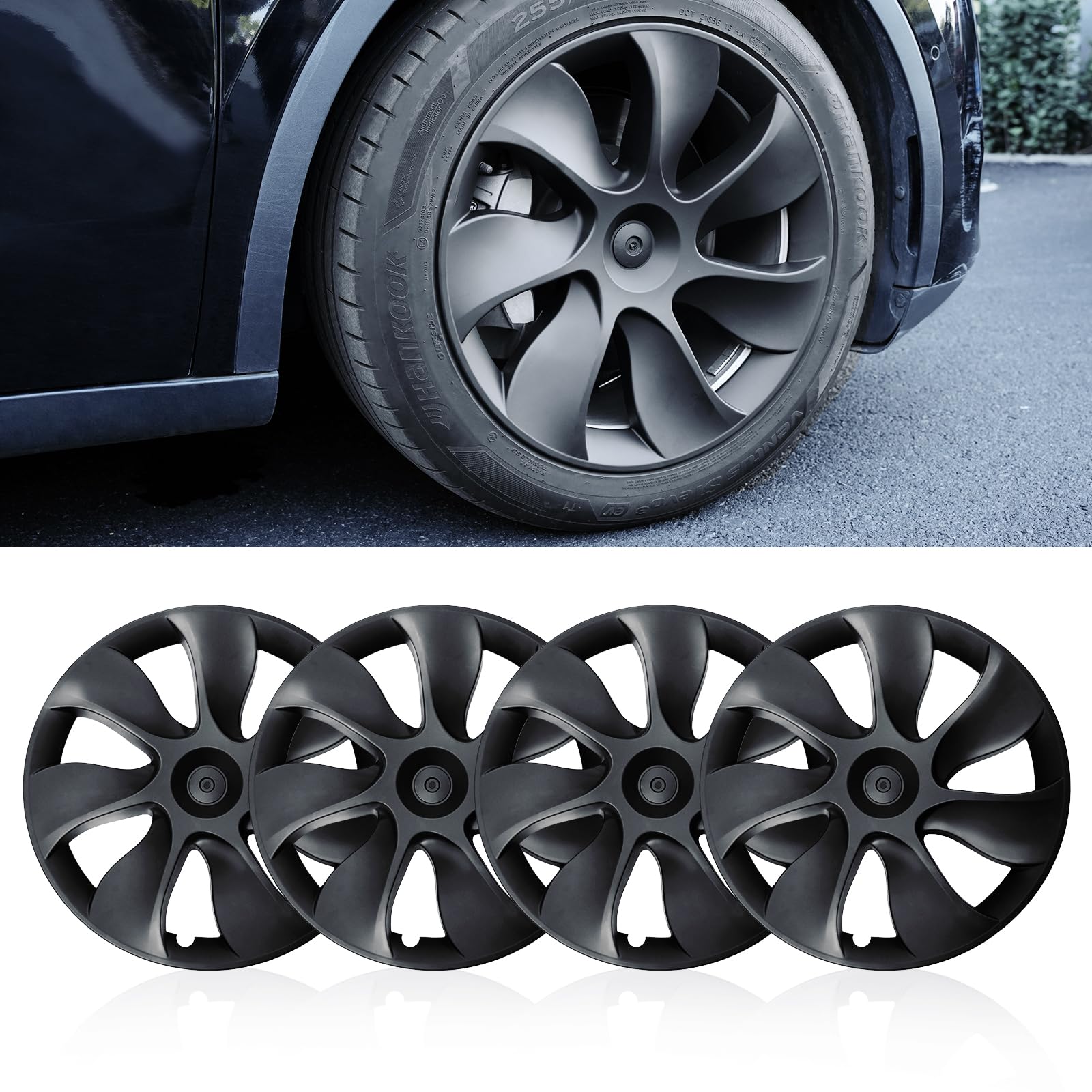 Photo 1 of GSYLCMKP Hubcaps for Tesla Model Y Wheel Cover 19 Inch Hub Caps Wheels Rim Covers Replacement Matte Black Tesla Model Y Accessories 2024 2023 2022 2021 (Whirlwind Style)