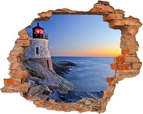 Fototapete 3d Bild Tapete Loch In Der Wand Leuchtturm An Der Kuste Meer Ozean Wasser An Der Felsigen Kuste Abend Amazon De Kuche Haushalt