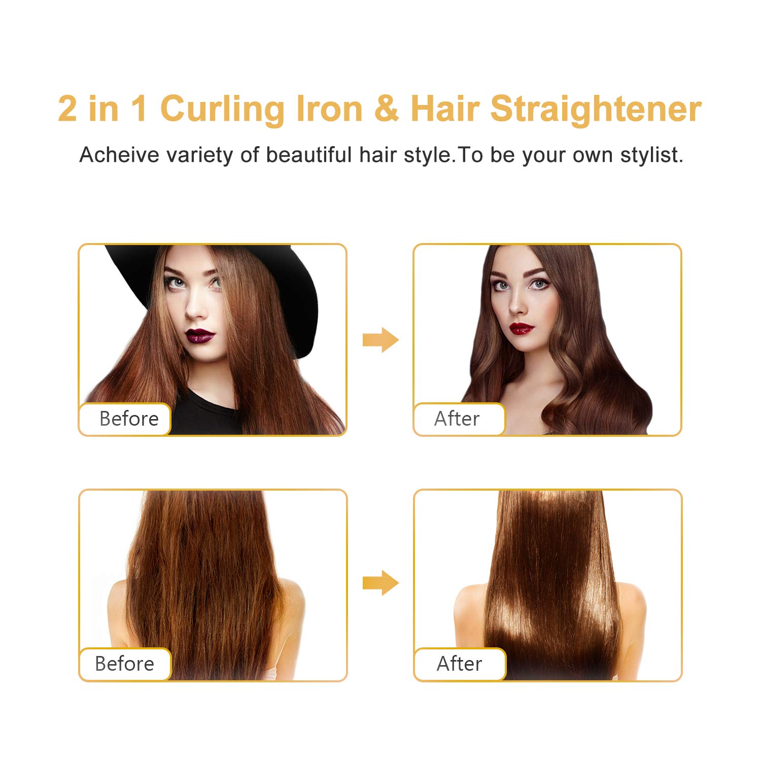 U-Kiss 2-In-1 Hair Straightener Curler, Max 450℉ Fast Heating Straightening Curling Iron with Wide Ceramic Floating Plate