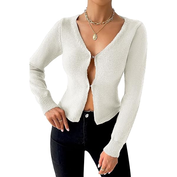 トップス ROUND NECK CARDIGAN /SLIM VNECK pullover Women Knit Long Sleeve V Neck Cropped Cardigan Sweater Hook and