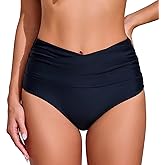 COCOPEAR V-Cross High Waisted Bikini Bottoms Tummy Control Full Coverage Bikini Bottoms for Women