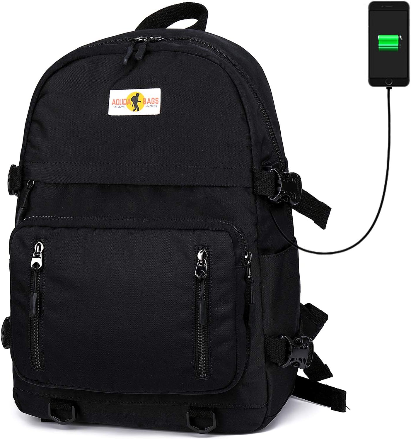 FLYMEI Bookbags for Boys, 15.6 Inch Laptop Backpack with USB Charging Port, Classical Basic Travel Backpack, Kids School Backpack, Durable Lightweight Bag for Travel