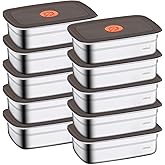 CLWVPCOT 10 Pack Stainless Steel Food Storage Containers with Leak-Proof Lids, 34oz Reusable Metal Meal Prep Lunch Boxes, Stackable, BPA-Free, Dishwasher Safe for Snacks, Fruits & On-the-Go Meals