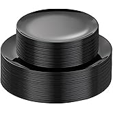 PULOTE 60 PCS Black Plastic Plates - Include 30 Dinner and 30 Dessert Plates, Black Disposable for Party,Birthday & New Year