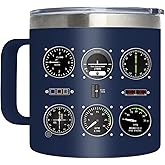 WWHSAI Pilot Coffee Cup 14oz, Aviation & Airplane Gifts For Men, Pilot Gauges Gear Tumbler Airplane Gift, Birthday Father's Day Christmas Pilots Gifts For Aviation Dad Son Husaband Him