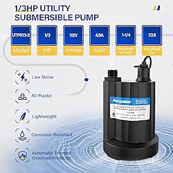 Acquaer 1/3 HP Submersible Water Pump 2160GPH Sump