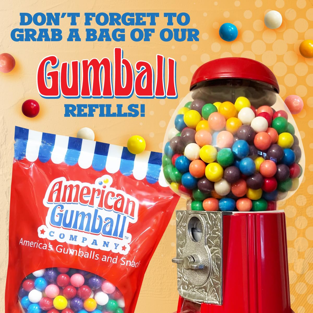 American Gumball Company - Metal 11-Inch Retro Style Red Gumball Machine, Made For 0.62 Inch Gumballs, Candy or Nuts, Accepts Any US Coin