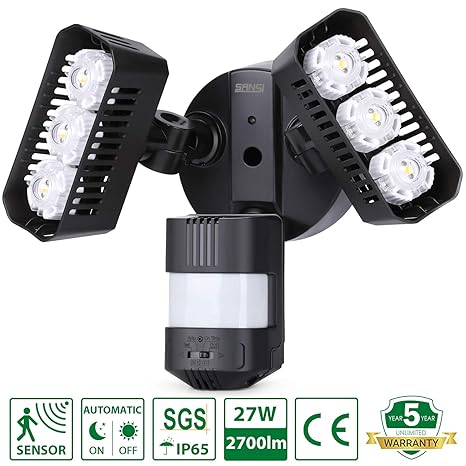 Sansi LED - Foco de exteriores, 180 ° sensor de movimiento crepuscular, 27 W