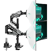 ARES WING Vertical Dual Monitor Mount - 24-57" Aluminum Heavy Duty Monitor Arms for 2 Monitors, Fully Adjustable Gas Spring Stacked Monitor Stand with 75/100/200 Vesa Mount, Black
