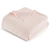 Exclusivo Mezcla 100% Cotton Waffle Weave Throw Blanket, Soft, Lightweight and Breathable Muslin Gauze Blanket for Couch, Sofa, All Season, 50"x70", Pink